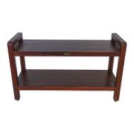 EcoDecors Classic Extended 35-Inch Teak Shower Bench with Shelf and Arms in Natural