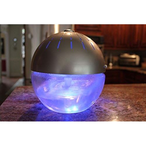  EcoGecko Earth Globe- Glowing Water Air Washer and Revitalizer with Lavender Oil, Silver (75606-Silver)