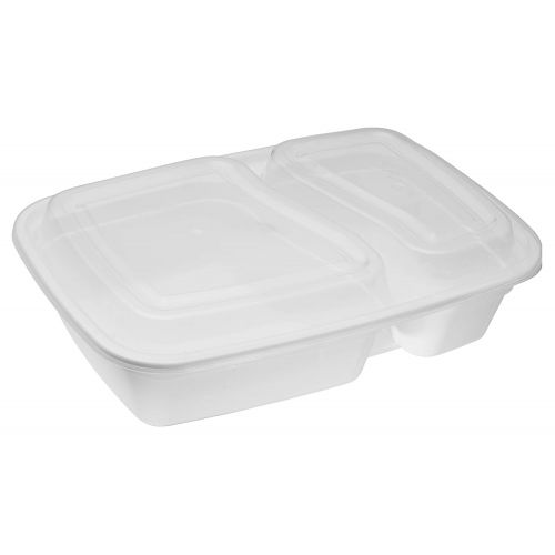  EcoQuality Meal Prep Containers [300Pack] White 2 Compartment with Lids, Food Storage Bento Box, Microwavable, Disposable, Stir Fry | Lunch Boxes | BPA Free | Freezer/Dishwasher Sa