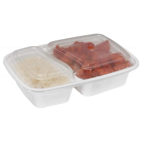  EcoQuality Meal Prep Containers [300Pack] White 2 Compartment with Lids, Food Storage Bento Box, Microwavable, Disposable, Stir Fry | Lunch Boxes | BPA Free | Freezer/Dishwasher Sa