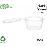 EcoQuality [1000 Pack] 2 Oz Leak Proof Plastic Condiment Souffle Containers with Attached Lids - Portion Cup with Hinged Lid Perfect for Sauces, Samples, Slime, Jello Shot, Food St