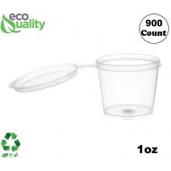EcoQuality [900 Pack] 1 Oz Leak Proof Plastic Condiment Souffle Containers with Attached Lids - Portion Cup with Hinged Lid Perfect for Sauces, Samples, Slime, Jello Shot, Food Sto