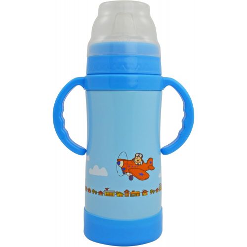  EcoVessel Kids Insulated Stainless Steel Sippy Cup Water Bottle - 10 Ounces - Blue with Dog on Plane