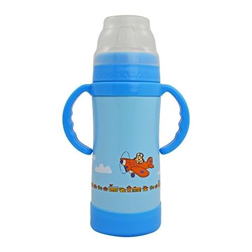  EcoVessel Kids Insulated Stainless Steel Sippy Cup Water Bottle - 10 Ounces - Blue with Dog on Plane