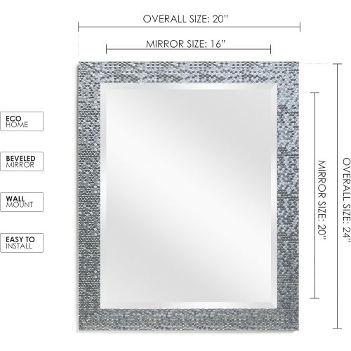  Wall Beveled Mirror Framed - Bedroom or Bathroom Rectangular frame Hangs Horizontal & Vertical By EcoHome (16X20, Silver)