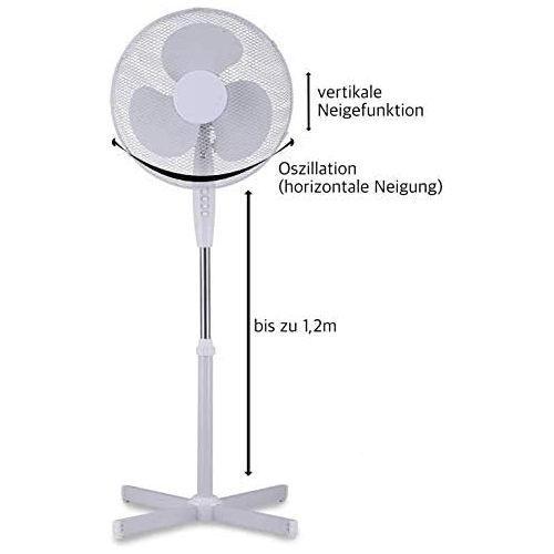  [아마존베스트]Ecoix Stand Fan with Height-Adjustable Base | Tiltable & Oscillation Function | 3 Speed Levels