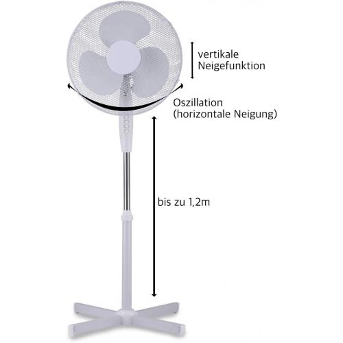  [아마존베스트]Ecoix Stand Fan with Height-Adjustable Base | Tiltable & Oscillation Function | 3 Speed Levels