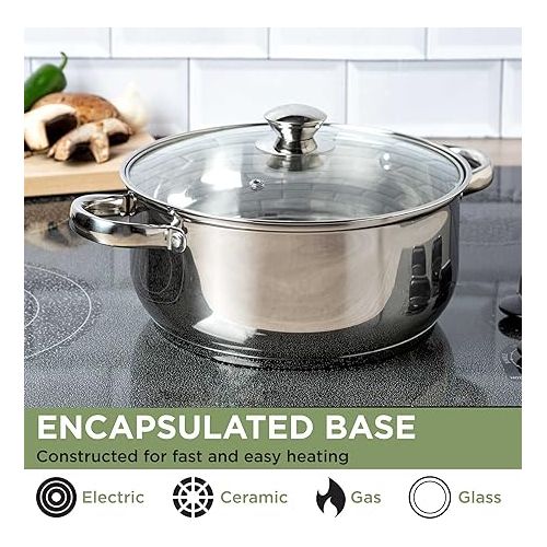  Ecolution Stainless Steel Stock Pot with Encapsulated Bottom Matching Tempered Glass Steam Vented Lids, Made Without PFOA, Dishwasher Safe, 5-Quart, Silver