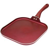 Ecolution Nonstick Square Griddle Pan, Dishwasher Safe, Silicone Handle, Specialty Cookware for Family, 11-Inch, Red