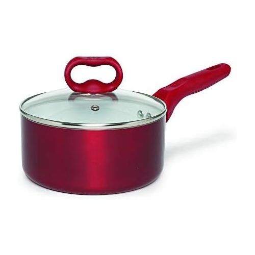  [아마존베스트]Ecolution Bliss Ceramic Nonstick Saucepan with Lid - 2 Quart - Induction Stainless Steel Base Pot, Red