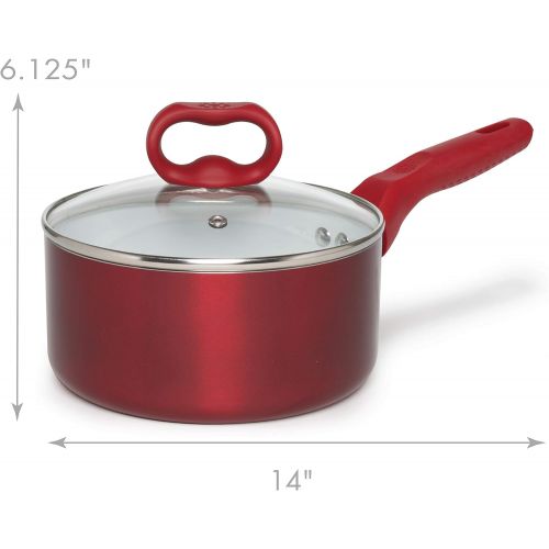  [아마존베스트]Ecolution Bliss Ceramic Nonstick Saucepan with Lid - 2 Quart - Induction Stainless Steel Base Pot, Red