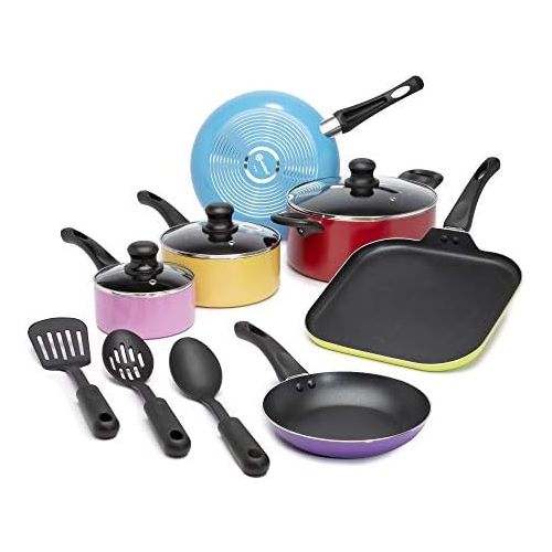  Ecolution Easy Clean Nonstick Cookware Set, Dishwasher Safe Kitchen Pots and Pans Set, Comfort Grip Handle, Even Heating, Ultimate Food Release, 12-Piece, Multicolor