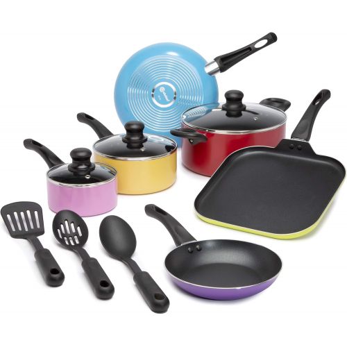  Ecolution Easy Clean Nonstick Cookware Set, Dishwasher Safe Kitchen Pots and Pans Set, Comfort Grip Handle, Even Heating, Ultimate Food Release, 12-Piece, Multicolor