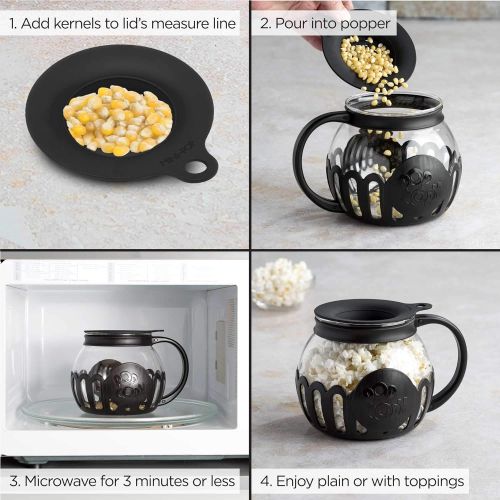  [아마존베스트]Ecolution Original Microwave Micro-Pop Popcorn Popper, Borosilicate Glass, 3-in-1 Silicone Lid, Dishwasher Safe, BPA Free, 1.5 Quart - Snack Size, Black