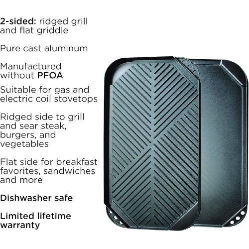  Ecolution Reversible 19.5” x 11, Non-Stick, Dishwasher Safe, Double Burner Family Griddle Grill Pan Cookware, Cast Aluminum, Black