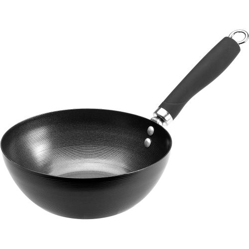  Ecolution Non-Stick Carbon Steel Wok with Soft Touch Riveted Handle, 8,Black