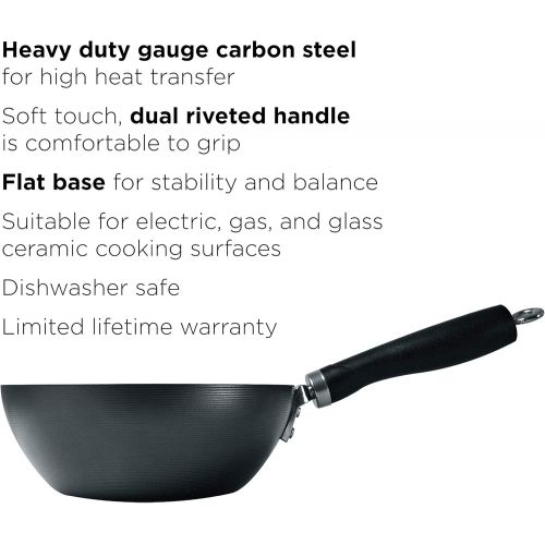  Ecolution Non-Stick Carbon Steel Wok with Soft Touch Riveted Handle, 8,Black