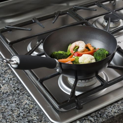  Ecolution Non-Stick Carbon Steel Wok with Soft Touch Riveted Handle, 8,Black