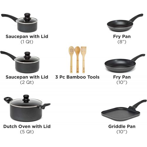  [아마존베스트]Ecolution Easy Clean Non-Stick Cookware, Dishwasher Safe Pots and Pans Set, 12 Piece, Black