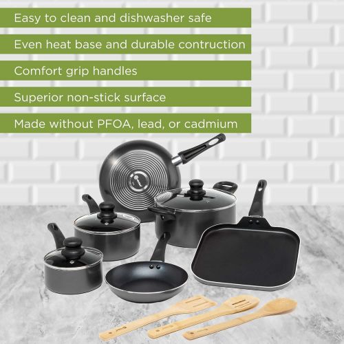  [아마존베스트]Ecolution Easy Clean Non-Stick Cookware, Dishwasher Safe Pots and Pans Set, 12 Piece, Black