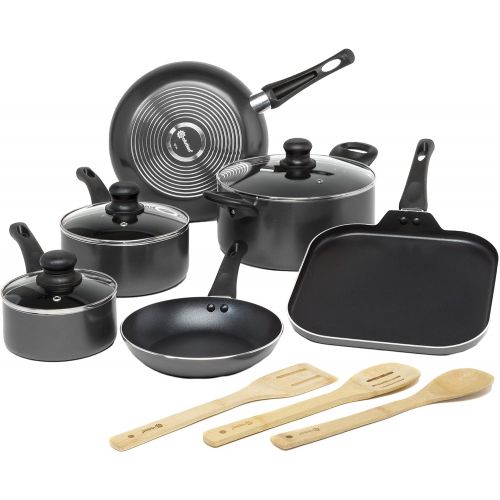  [아마존베스트]Ecolution Easy Clean Non-Stick Cookware, Dishwasher Safe Pots and Pans Set, 12 Piece, Black