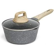 [아마존베스트]Ecolution Farmhouse Cast Aluminum Speckle Coated Saucepan with Ergonomic Wood Look Handle, Dishwasher Safe, Durable Non-Stick, 1.6 Quart, Black