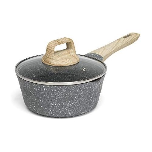  [아마존베스트]Ecolution Farmhouse Cast Aluminum Speckle Coated Saucepan with Ergonomic Wood Look Handle, Dishwasher Safe, Durable Non-Stick, 1.6 Quart, Black