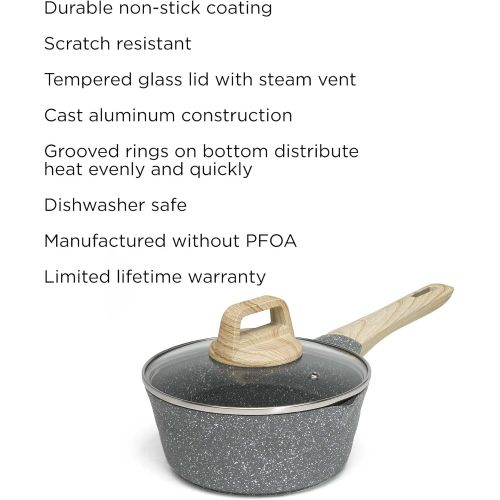  [아마존베스트]Ecolution Farmhouse Cast Aluminum Speckle Coated Saucepan with Ergonomic Wood Look Handle, Dishwasher Safe, Durable Non-Stick, 1.6 Quart, Black