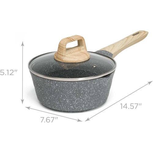  [아마존베스트]Ecolution Farmhouse Cast Aluminum Speckle Coated Saucepan with Ergonomic Wood Look Handle, Dishwasher Safe, Durable Non-Stick, 1.6 Quart, Black