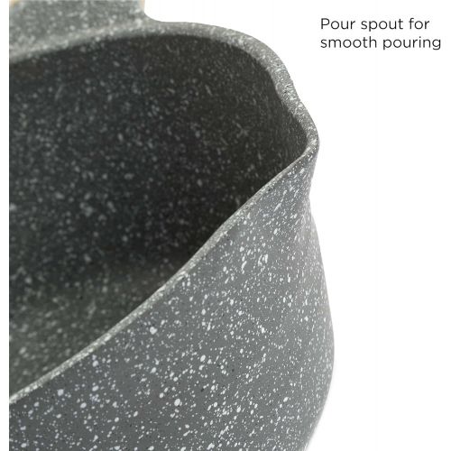  [아마존베스트]Ecolution Farmhouse Cast Aluminum Speckle Coated Saucepan with Ergonomic Wood Look Handle, Dishwasher Safe, Durable Non-Stick, 1.6 Quart, Black