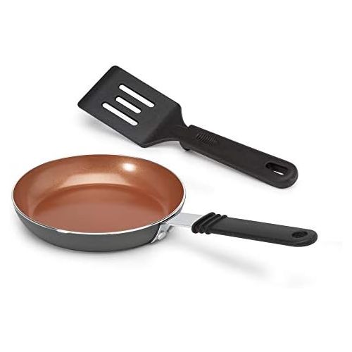  [아마존베스트]Ecolution Ceramic Non-Stick Fry Mini Egg Pan, Easy to Clean, Silicone Handle, 5.5 Inch, Gunmetal Gray with Copper