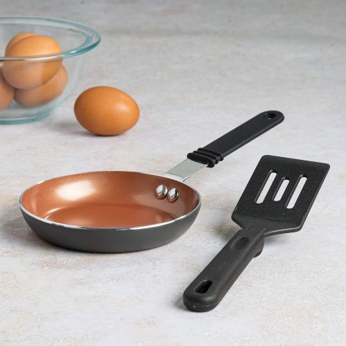  [아마존베스트]Ecolution Ceramic Non-Stick Fry Mini Egg Pan, Easy to Clean, Silicone Handle, 5.5 Inch, Gunmetal Gray with Copper