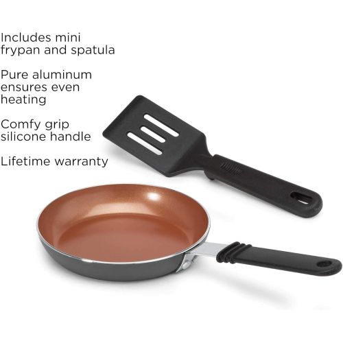  [아마존베스트]Ecolution Ceramic Non-Stick Fry Mini Egg Pan, Easy to Clean, Silicone Handle, 5.5 Inch, Gunmetal Gray with Copper