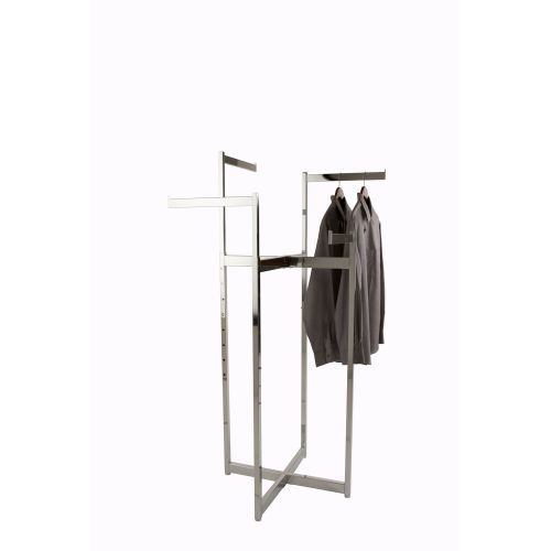  Econoco Clothing Rack  Chrome 4 Way Folding Space Saver Rack, Adjustable Height Arms, Square Tubing, Perfect for Clothing Store Display With 4 Straight Blade Arms