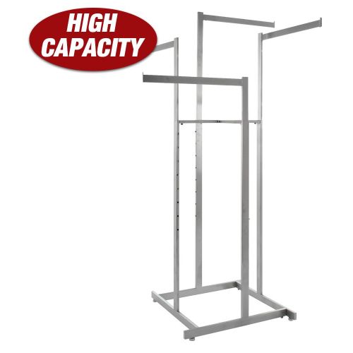  Econoco - Clothing Rack, 4-Way High-Capacity Clothing Rack, Adjustable Arms, Square Tubing, Perfect for Clothing Store Display - Satin Chrome