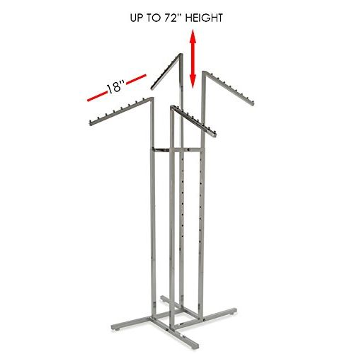  Econoco Clothing Rack  Heavy Duty Chrome 4 Way Rack, Adjustable Arms, Square Tubing, Perfect for Clothing Store Display With 4 Slanted Arms