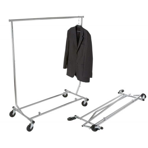  Econoco Collapsable Rolling Clothes Rack- Heavy Duty Collapsible Clothing Rack, Commercial Grade Clothing Display, Round Tubing Rolling Rack, Chrome