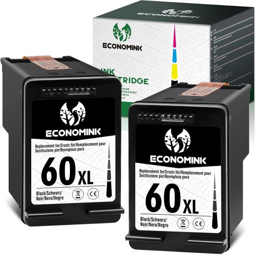  Economink Remanufactured 60 Black Ink Cartridge, Replacement for HP60XL Updated Chip for PhotoSmart C4680 C4780 C4795 D110a DeskJet F4480 D2530 F4280 F4580 Envy 120 100 Printer (2