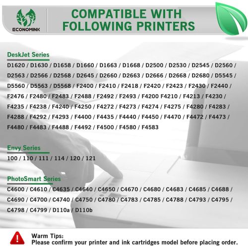  Economink Remanufactured 60 Black Ink Cartridge, Replacement for HP60XL Updated Chip for PhotoSmart C4680 C4780 C4795 D110a DeskJet F4480 D2530 F4280 F4580 Envy 120 100 Printer (2
