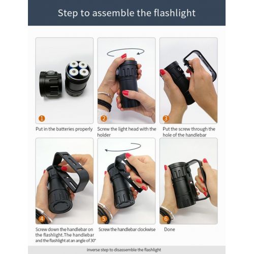  Ecosin Multifunction Diving Fill Light 80m LED Diving Flashlight Photography Light Underwater IPX8 Waterproof Torch Lamp