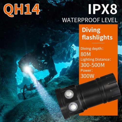  Ecosin Multifunction Diving Fill Light 80m LED Diving Flashlight Photography Light Underwater IPX8 Waterproof Torch Lamp