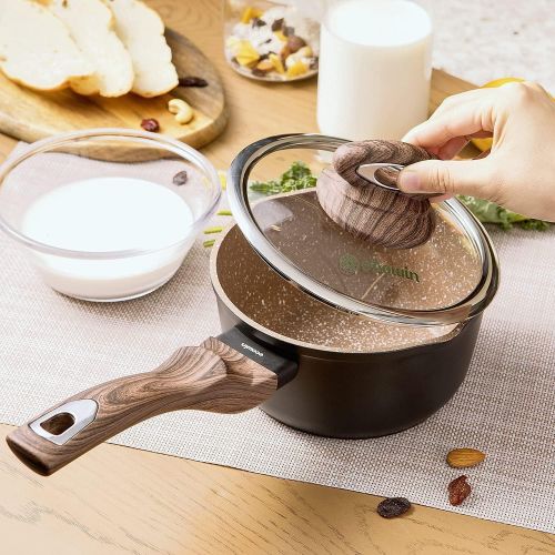  [아마존베스트]Ecowin 1 1/2 quart Nonstick Saucepan with Lid and Pour Spout, Saucier Pot Induction compatible, Stable handle, Free of APEO PFOA, Gift Package, Very Easy to clean