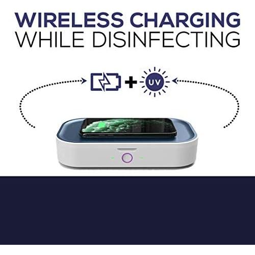  EcozianT UV Light Sanitizer/Qi-Certified 15W Fast Wireless Charger/Phone Sanitizer/Cell Phone UV Sterilizer/Phone Cleaner/UV Sanitizer Box/EPA Est.No.98629-CHN-1 (Navy Blue)