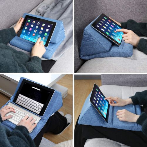  [아마존베스트]Edaygo Tablet Holder Cushion Stand Reading Cushion for Tablets E-Readers Smartphones Books Polyester Blue 31 x 16 x 24 cm (W x H x D)
