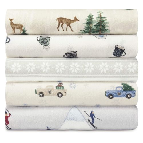  Eddie Bauer Snowflake Fair Isle Flannel Sheet Set Queen Grey