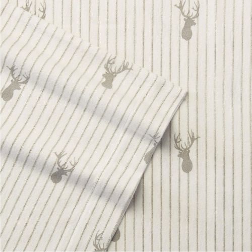  Eddie Bauer Deer Lodge Flannel Sheet Set, Queen, Beige