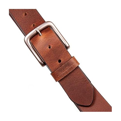  Eddie Bauer Men's Casual Leather Belt with Metal Buckle