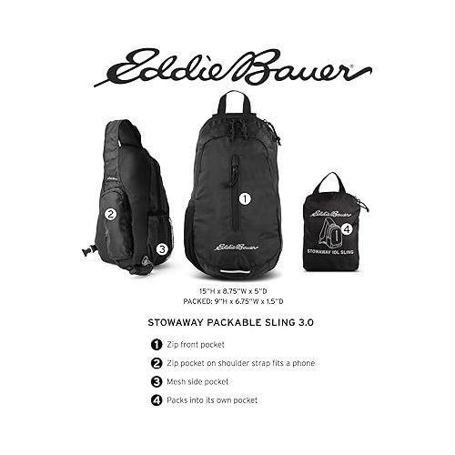  Eddie Bauer Stowaway Packable 10L Sling 3.0 Made from Polyester with Lightly Padded Shoulder Strap