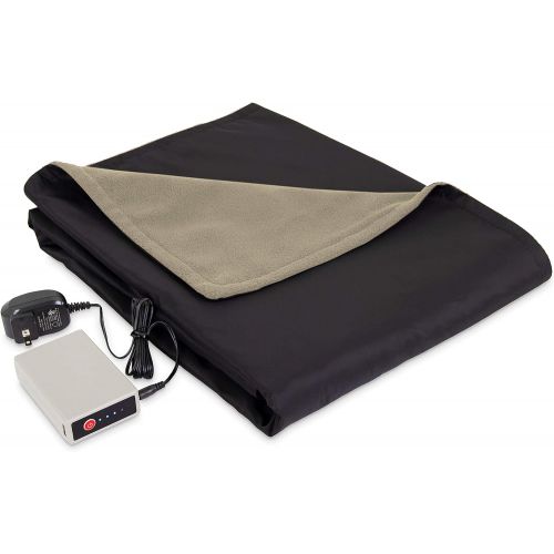  Eddie Bauer Portable Heated Electric Throw Blanket-Rechargeable Lithium Battery with USB Port-Water Resistant Weather Smart Fleece for Travel, Camping, and Outdoor Use, Light Khaki