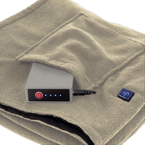  Eddie Bauer Portable Heated Electric Throw Blanket-Rechargeable Lithium Battery with USB Port-Water Resistant Weather Smart Fleece for Travel, Camping, and Outdoor Use, Light Khaki